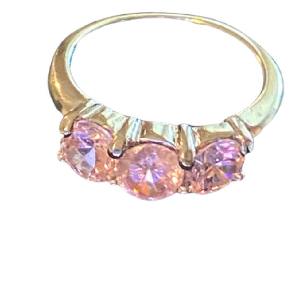 Swarovski Crystal Pink 3 Stone Ring (trilogy, past-present-future)